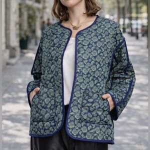 156. EASEL green quilted oversize floral flower coat jacket green Spring